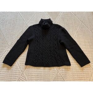 Peregrine 100% Wool Cable Knit Turtleneck Sweater Green Made England Women's S